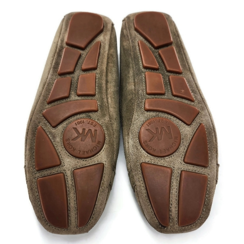 Michael Kors Fulton Dark Olive Green Suede Gold MK Logo Slip-On Driving Loafers - Picture 11 of 14